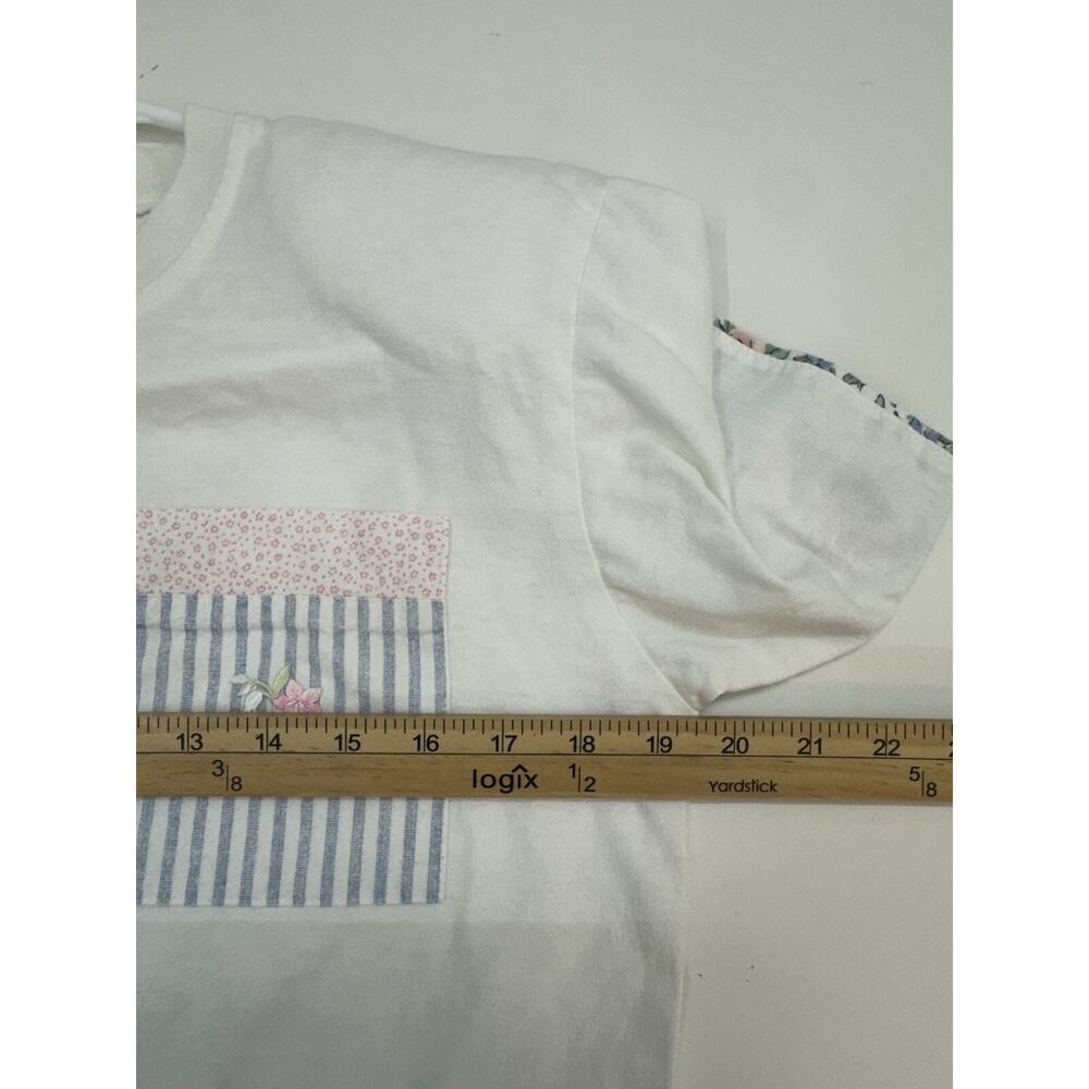 Paquette Womens Top Size Petite Small White Floral Pocket Short Sleeve USA VTG - Picture 9 of 12